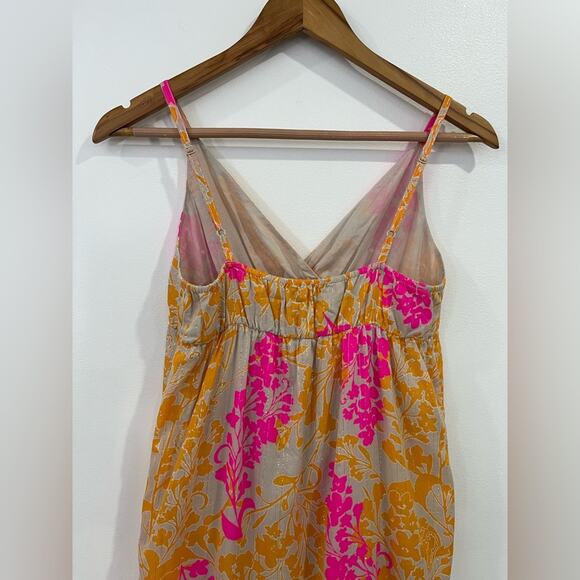 Old Navy Maxi Dress Small Petite Floral Pink Orange Metallic Gold Silver - Picture 8 of 10